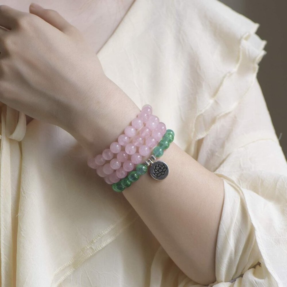Rose Quartz Aventurine Mala Bead Prayer Bracelet Necklace Meditation Chakra Gift
